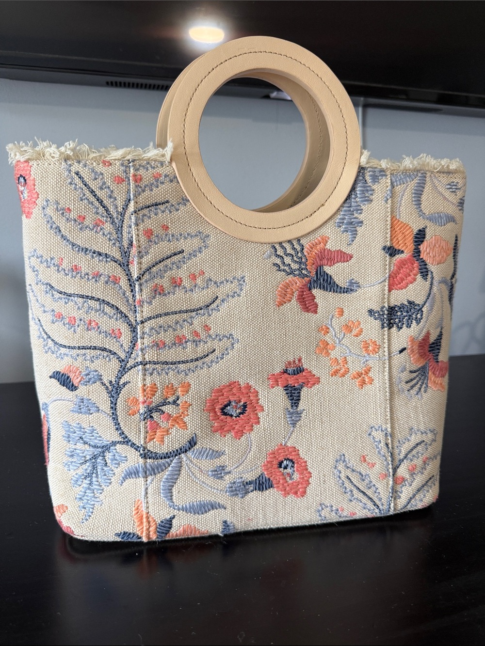 Spartina 449 Embroidered Floral Tote in Cream, Pink, Blue - Picture 3 of 6